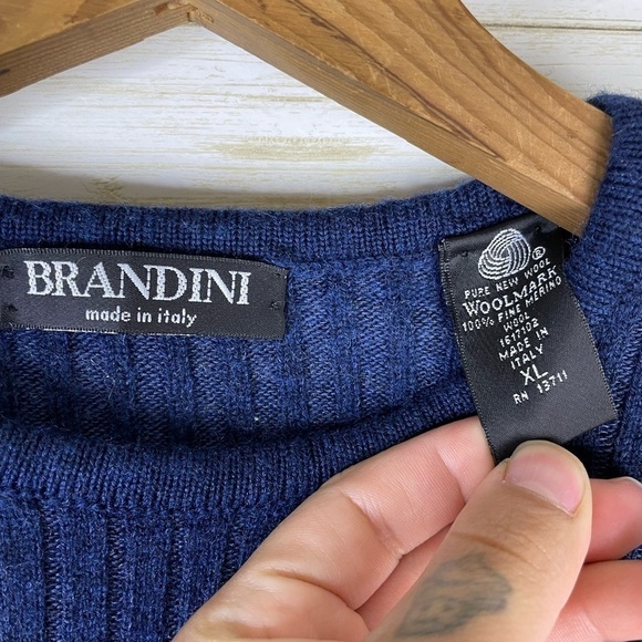 Vintage Brandini Navy Italian Merino Wool Ribbed Sweater - Picture 5 of 5